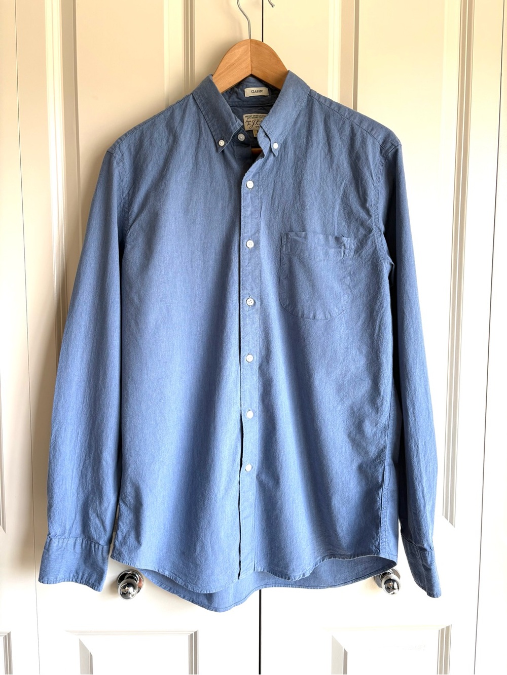 J.Crew Secret Wash Button Down Shirt Dusty Blue Stretch Classic Fit Size Medium